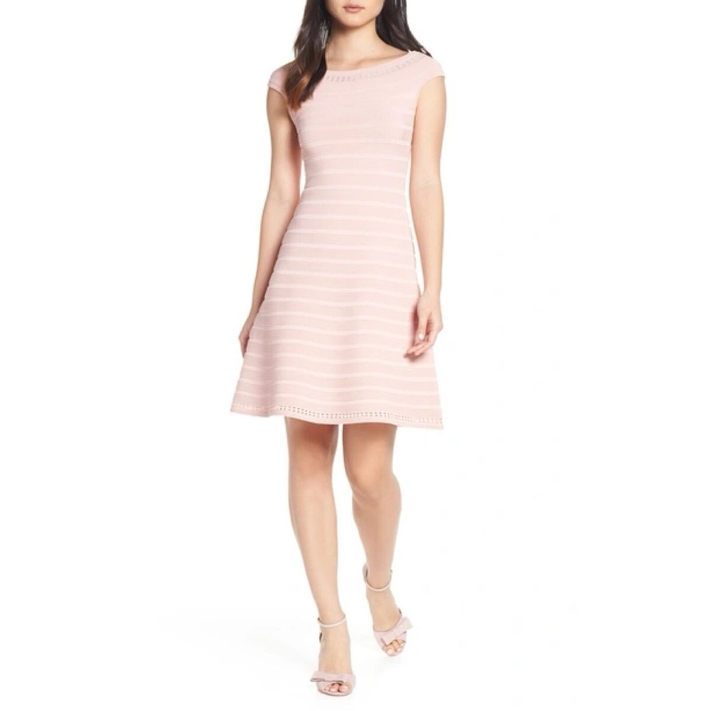 Eliza J Blush Pink Striped A-Line Mini Dress